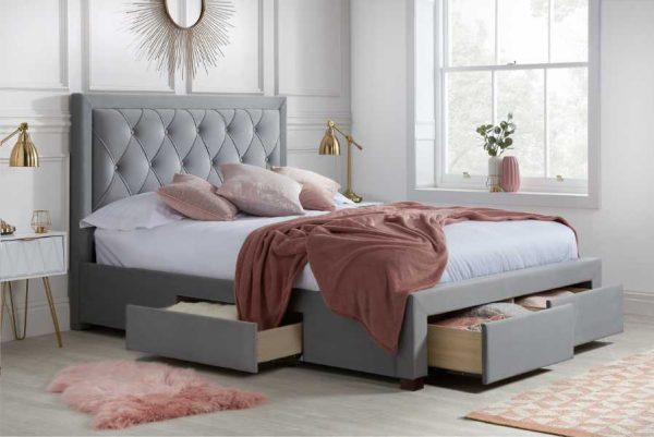 Woodbury Fabric Bed In Grey Material
